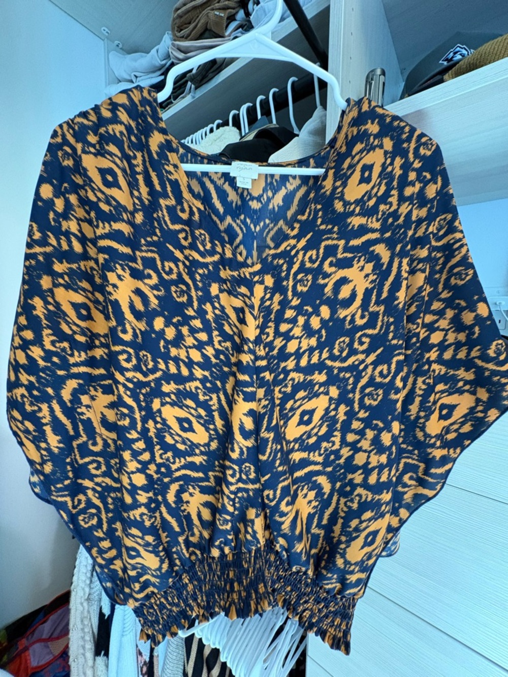 Woven Navy and Mustard Printed Blouse - Women